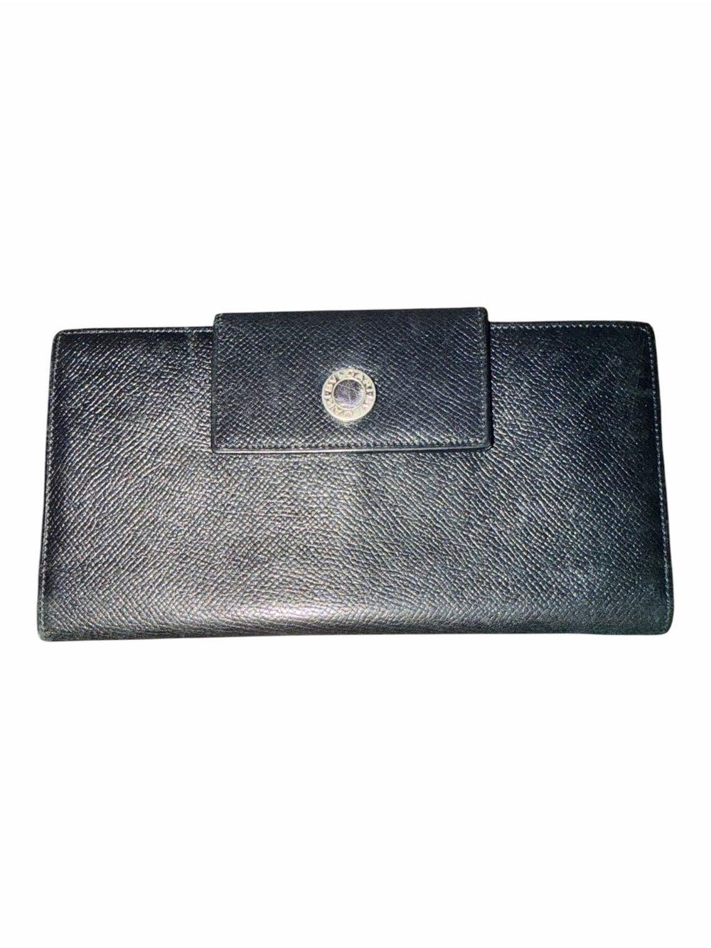 BVLGARI BVLGARI Black Grain Leather Flap Wallet Silver Hardware